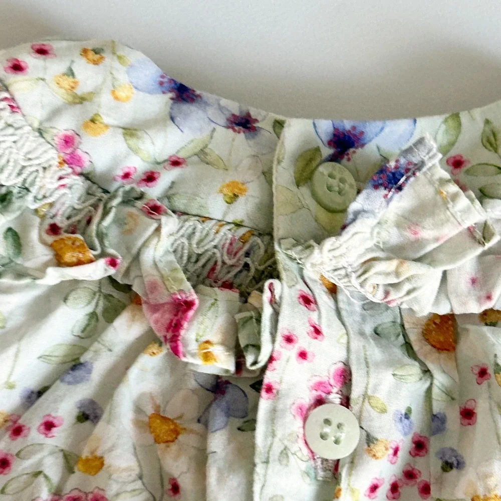 Mayoral Baby Girls Cotton Floral Smocked Ruffle Cottagecore Dress Size 12M‎